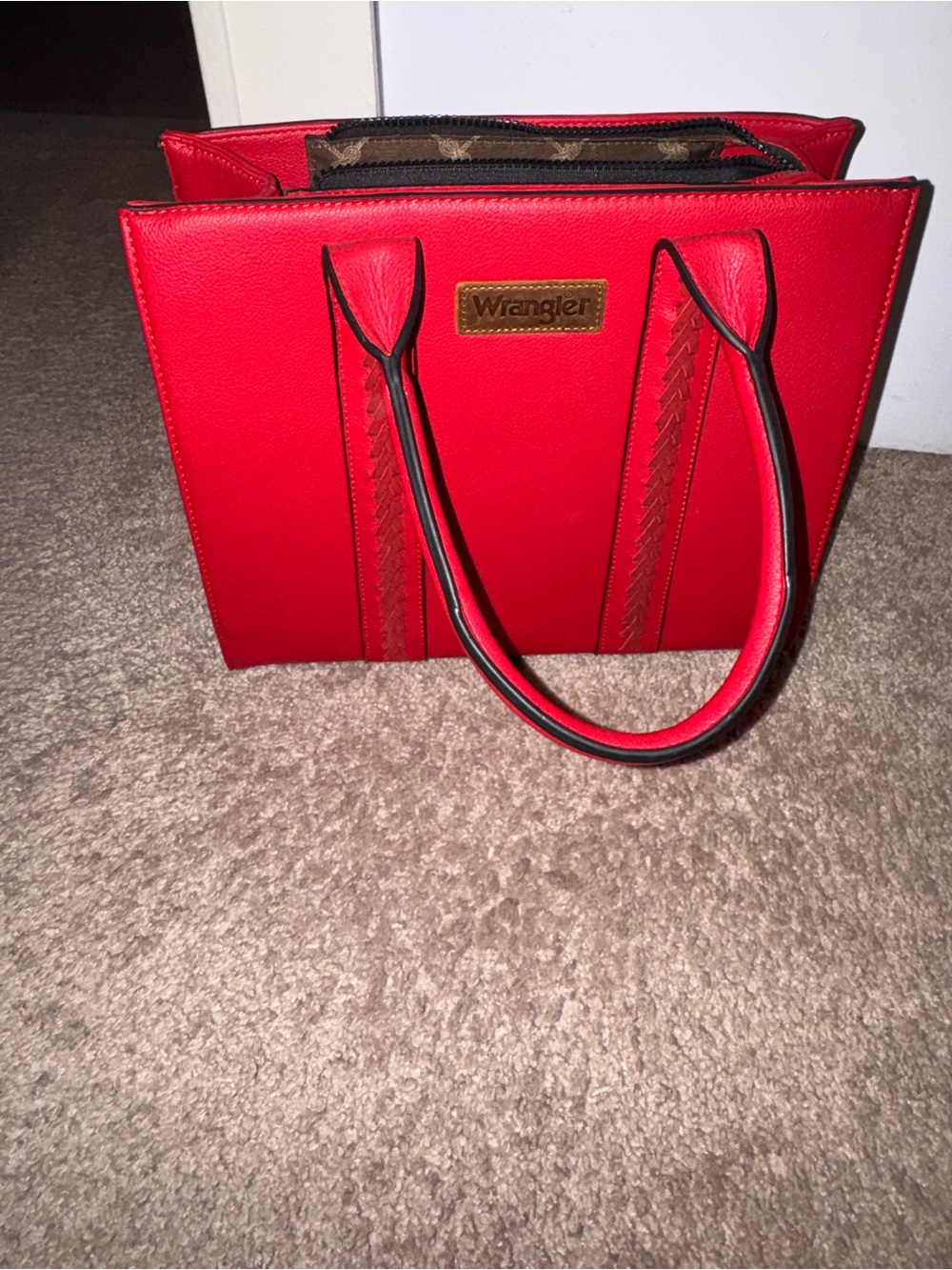 Wrangler Bright Red Faux-Leather Tote with Braided Accent